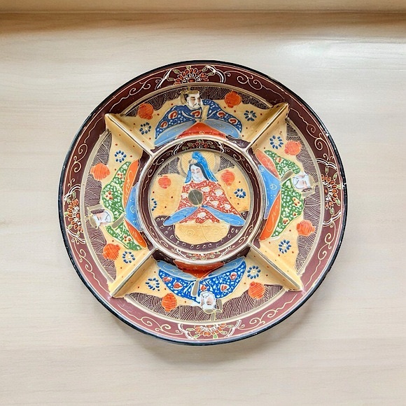Vintage Japanese Satsuma Pottery Divided Serving Plate Geisha Platter - Picture 15 of 17